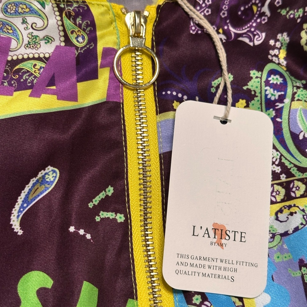 L'ATISTE Off-Shoulder Printed Jumpsuit with Yellow Trim - Picture 5 of 6